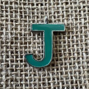 1980's Vintage Silver & Kelly Green Letter J Necklace Pendant Charm